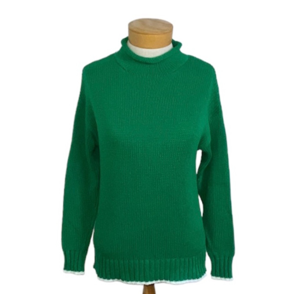 Crown & Ivy XS Green Mock Neck Sweater White Trim